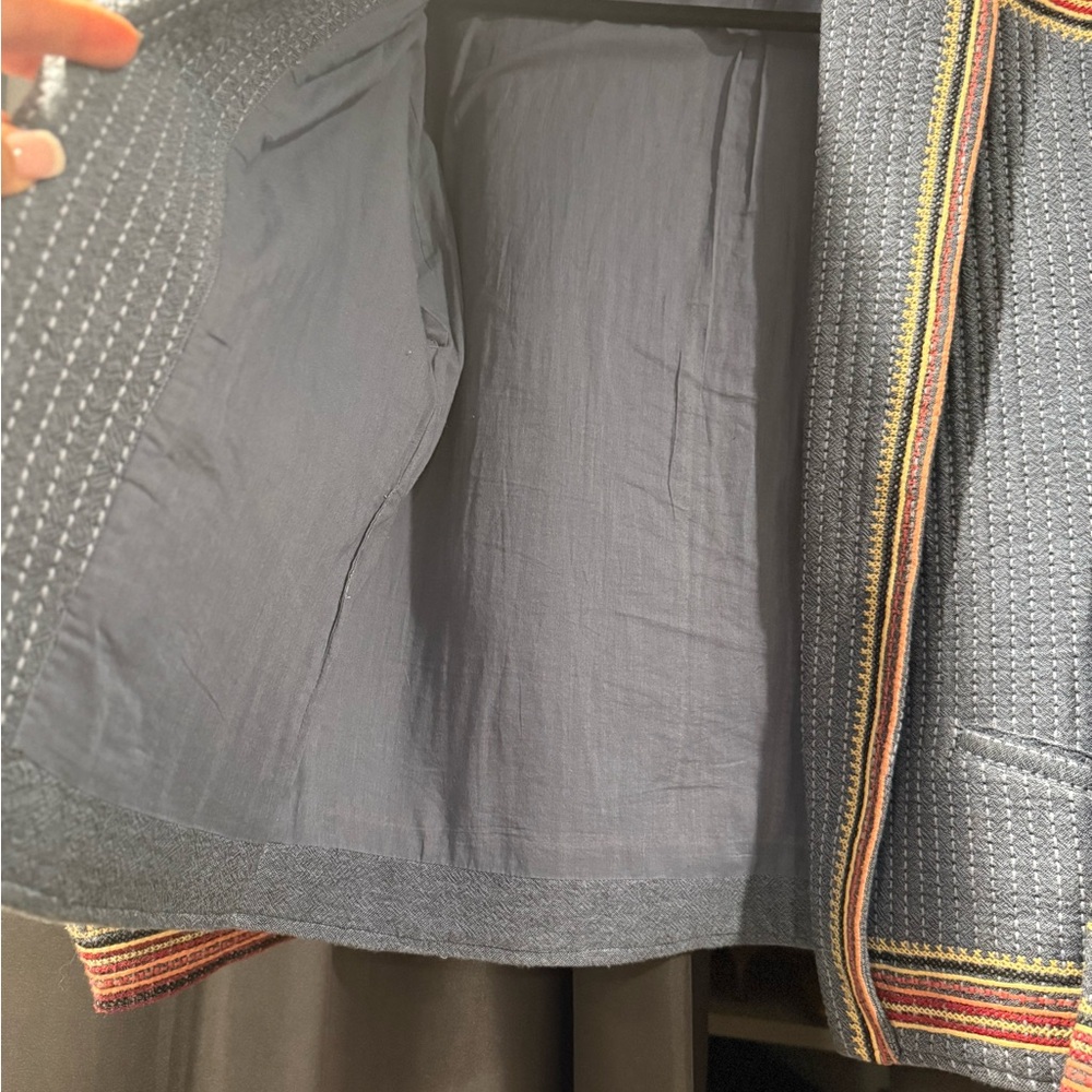 ba&sh Textured Blue Jacket with Multicolor Stripes - Picture 5 of 9